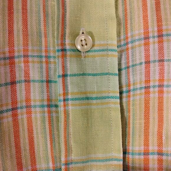 Brooks Brothers Vintage shirt mens M Medium green plaid pastel made in USA long - Picture 3 of 7